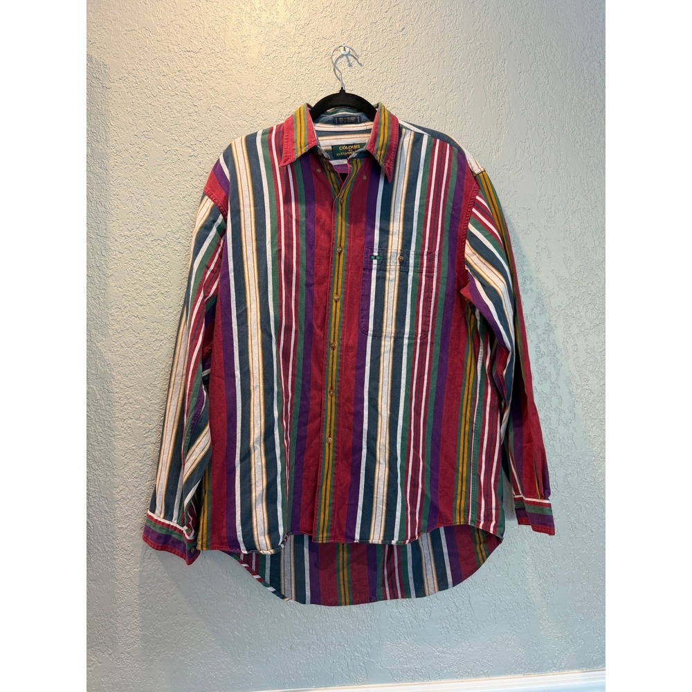 Colours by Alexander Julian Mens Vintage 90s Striped Cotton Button Down Shirt M‎
